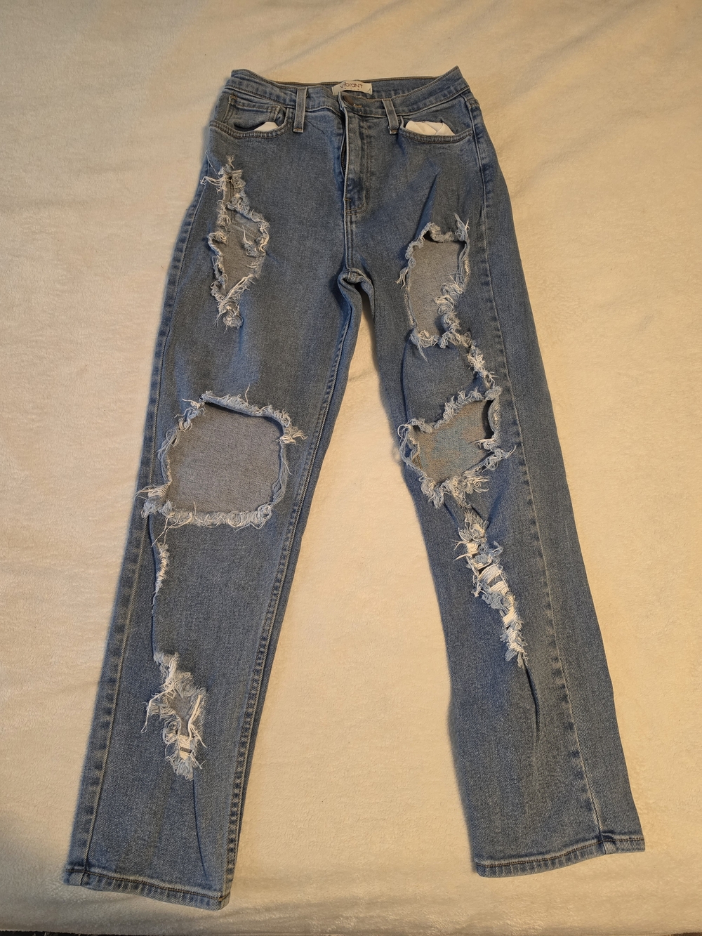 Vibrant M.I.U. Distressed Blue Straight-Leg Jeans 9 W28